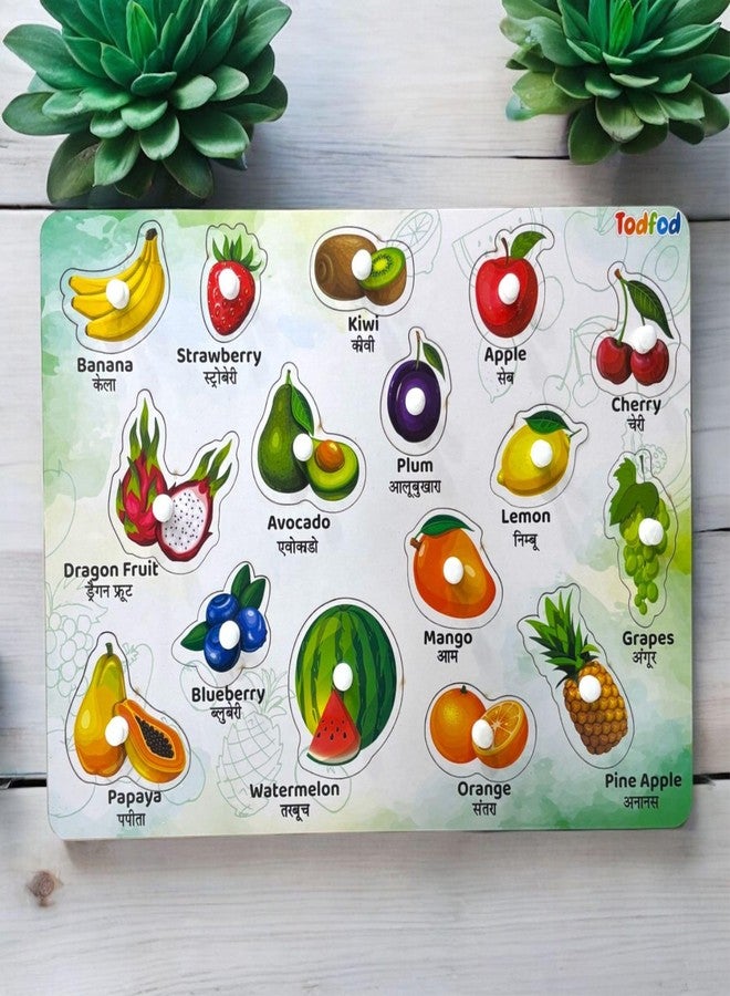 Todfod Wooden Fruits Learning Board Puzzle with Hindi Names | 14-Piece Educational Wooden Puzzle Toy for Kids | Early Learning Toy for Toddlers & Preschoolers | Gift for Boys & Girls - Image 1